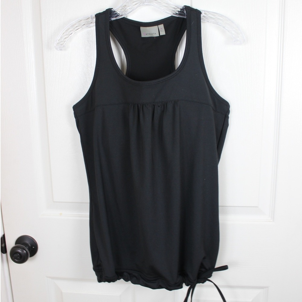 Athleta Black Racerback Tank Top Shelf Bra Drawstring Hem 903773 Womens Size M